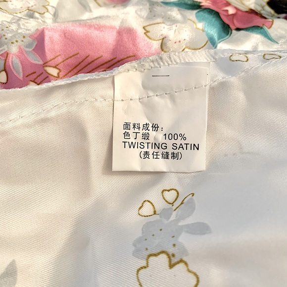 Satin Bridal robe, white with peacocks, Medium - Picture 12 of 13